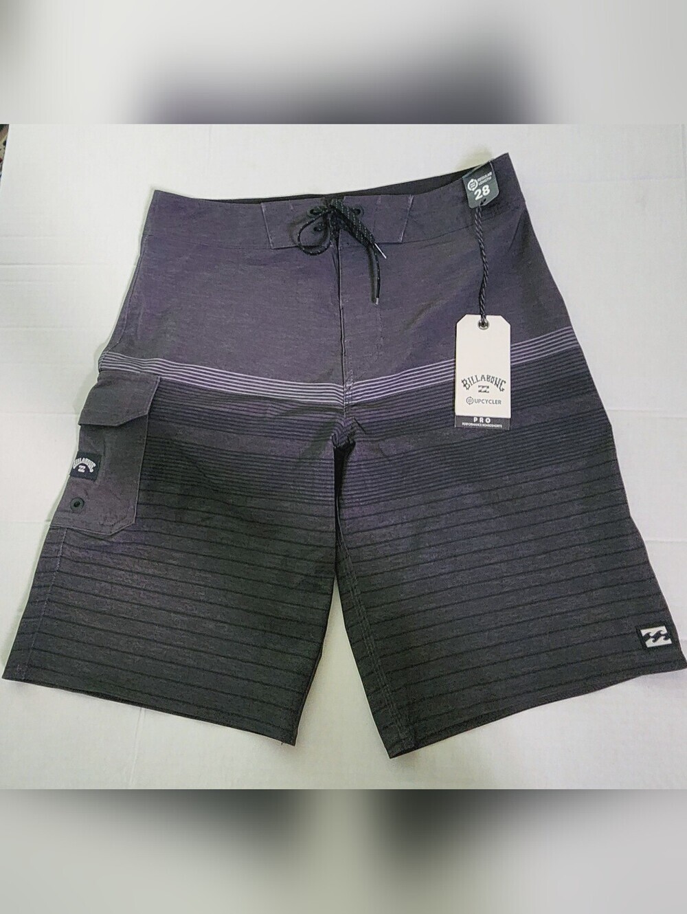 Billabong Men's Black and Charcoal Stripe Board Shorts SIZE 28 Regular Length